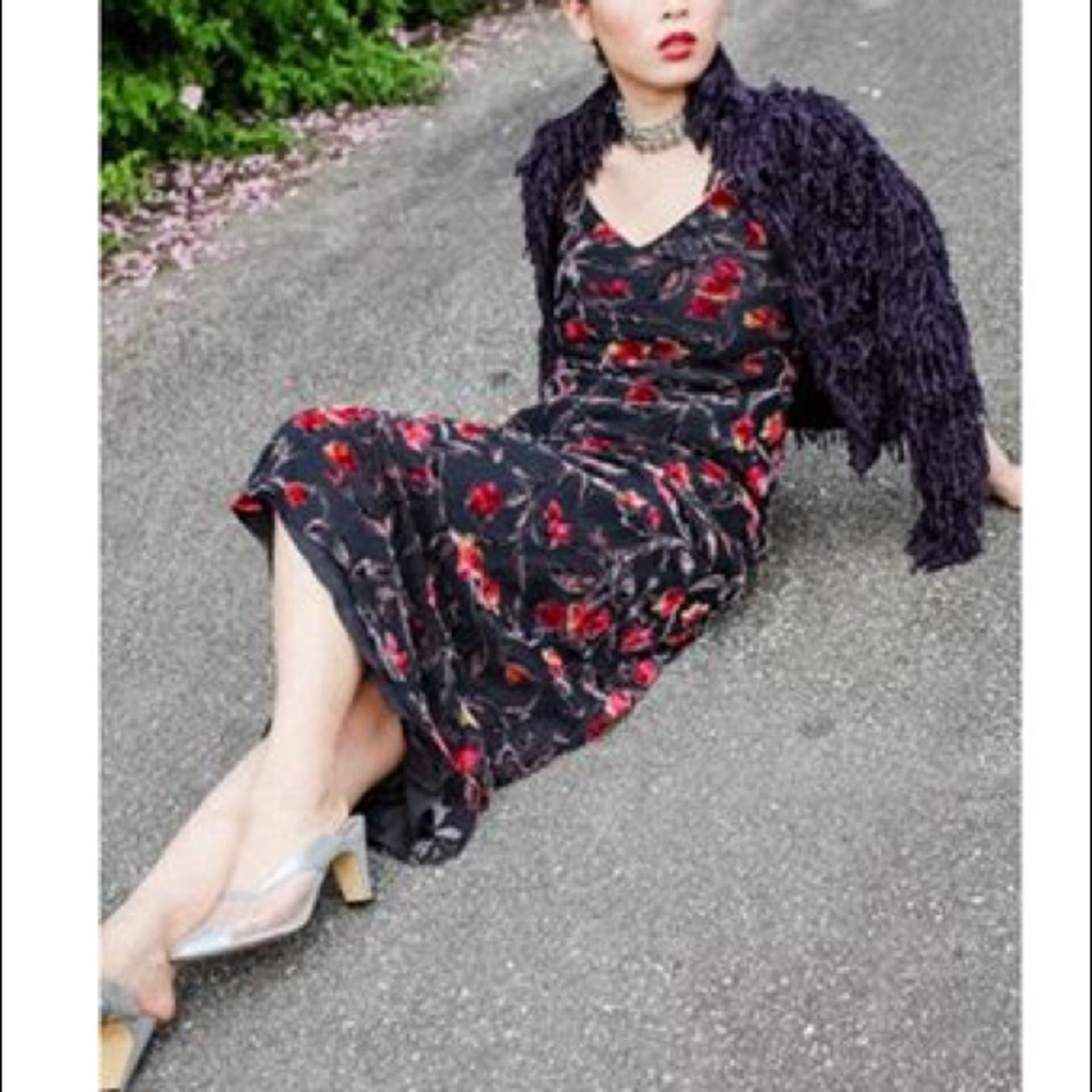 Sold, VTG  90’s Rose Burnout Velvet Club/Y2K Maxi Dress